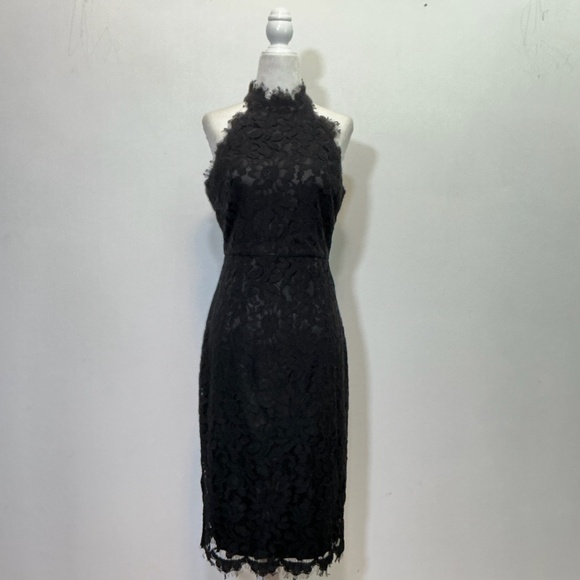 Eliza J Black Lace High Neck Sheath Midi Dress Size 4 - Picture 5 of 16